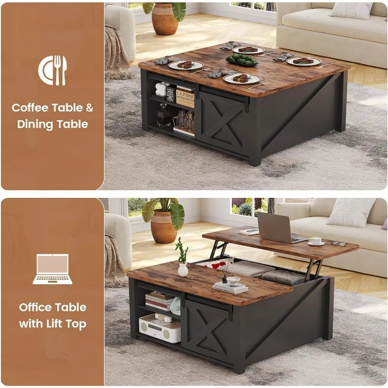 31.5" Lift Top Coffee Table with Storage, Square Coffee Tables for Living Room, Farmhouse Coffee Table with Large Hidden