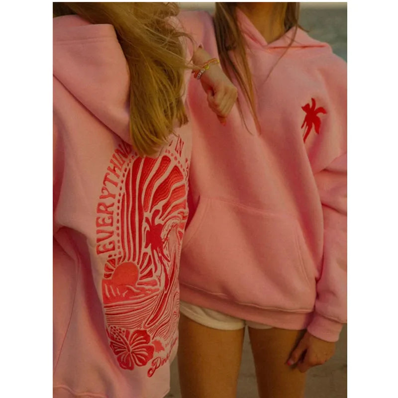 Beautiful Embroidered Hoodies Women Warm Comfortable Casual Hoodie Fashion Classic Hoody Loose Original Basic Clothes