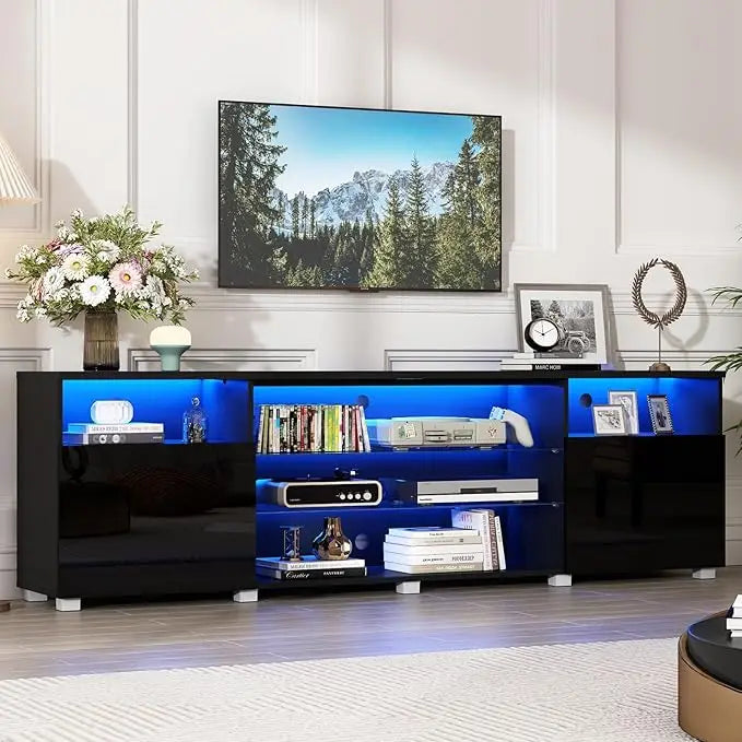Modern LED 80.7 inch TV Stand for 80/85/90 inch TV,High Glossy TV Entertainment Center with Storage Drawer, TV Stand