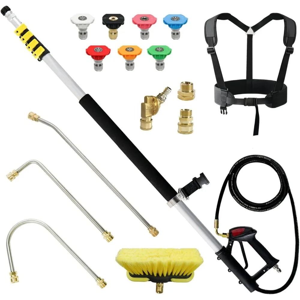 Aluminum Telescoping Pressure Washer Wand 24 Feet with 2 Extension Wands, Gutter Cleaner, and 7 Nozzles
