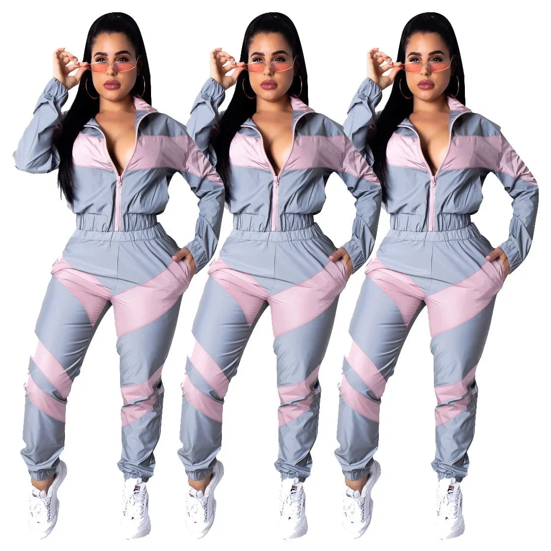 XTOCEAN Two Piece Set/ Women Windbreaker Suits Outfits/ Motorcycle Set Top, Pant/ Waterproof Tracksuit/ Sweatsuit/ Jogging