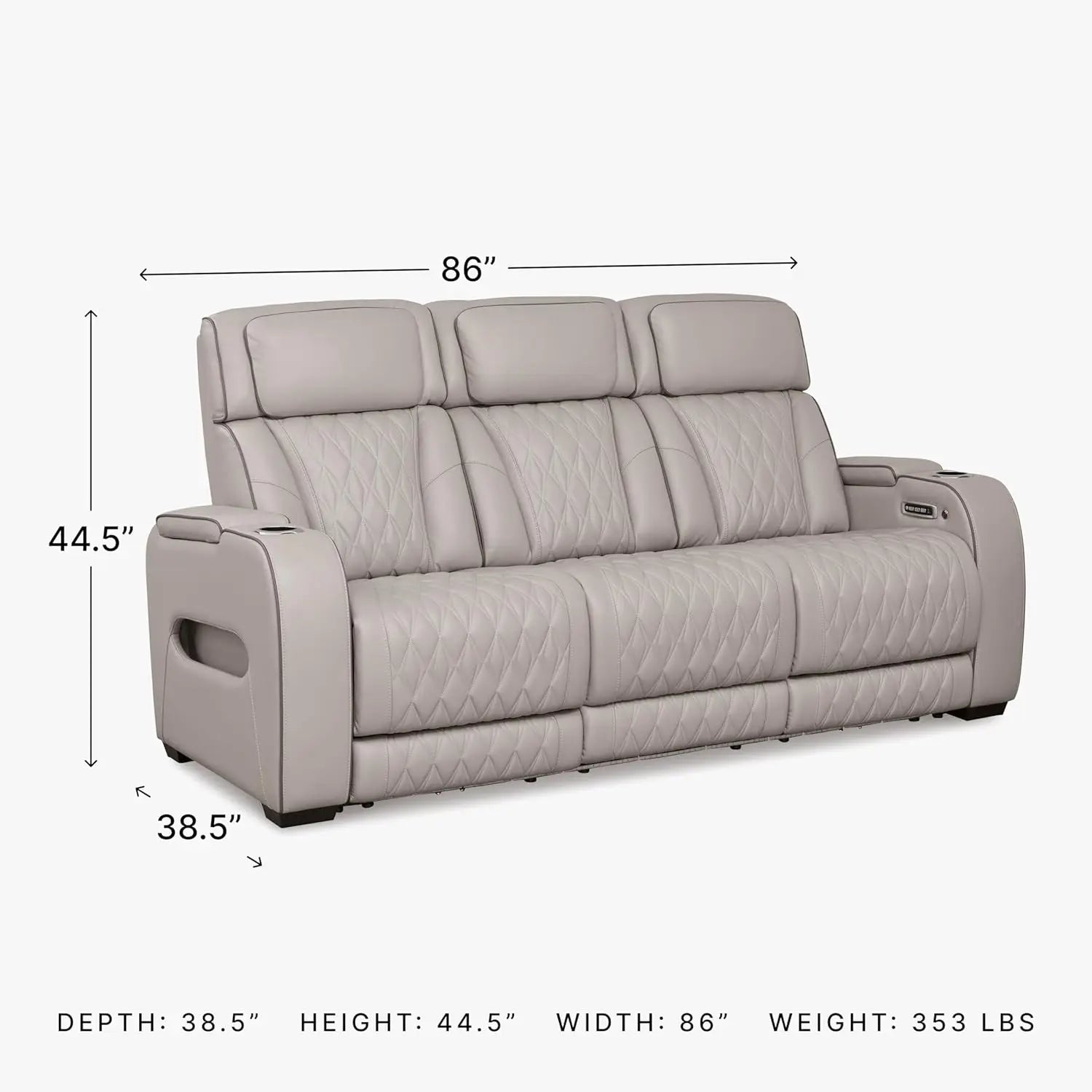 Boyington Contemporary Leather Match Power Reclining Sofa with USB Charging Ports, LED Lights and Adjustable Headrest, Gray