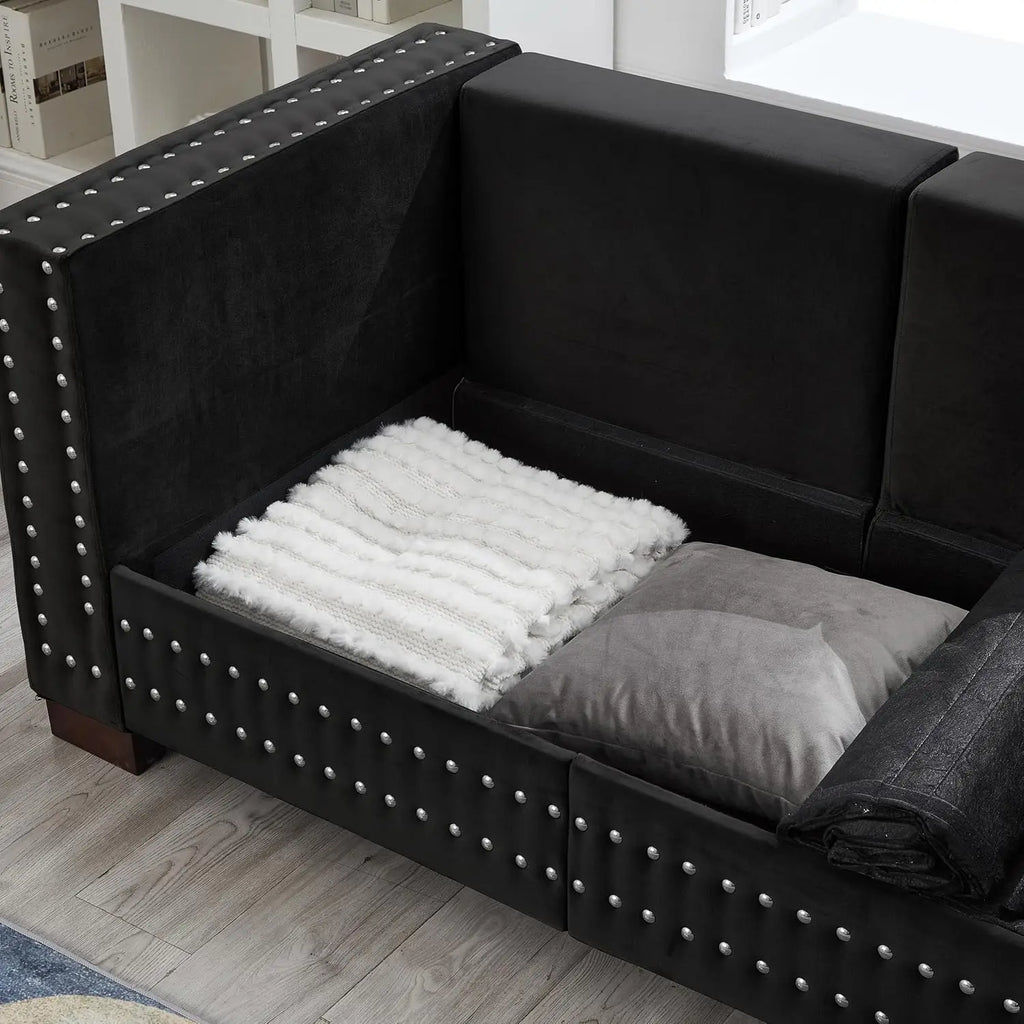 2-Piece Modern Velvet Upholstered 2+3 Seater Sofa Set with Storage Space, Loveseat and Sofa Couch with Silver Nail Trim