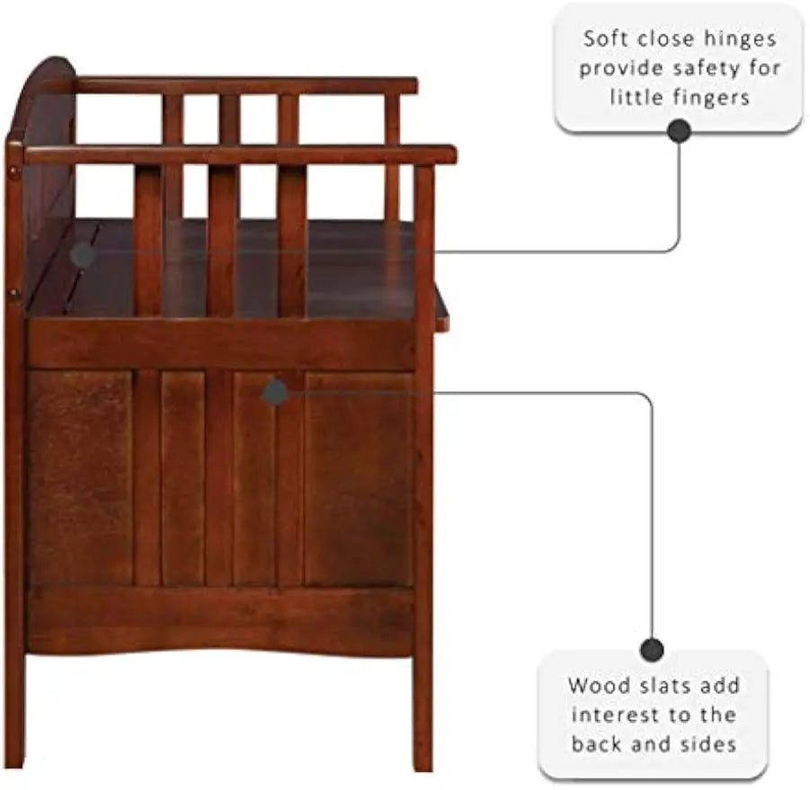 Home Decor Storage Bench with Short Split Seat Storage, Walnut
