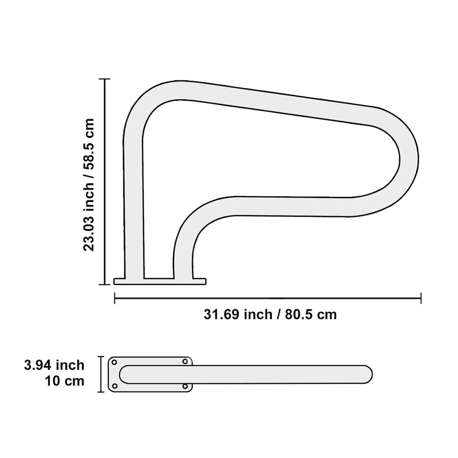 Pool Handrail Stainless Steel with Base Plate for Indoor/Outdoor Swimming Pool Safety Railing w/ Grip Cover for Decks