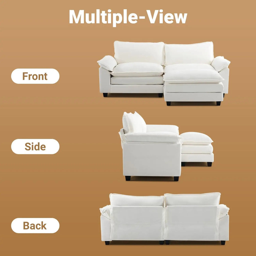 87" Convertible Sectional Sofa, L-Shaped Deep Seat Sofa Couch for Living Room, for Small Space (Creamy White)