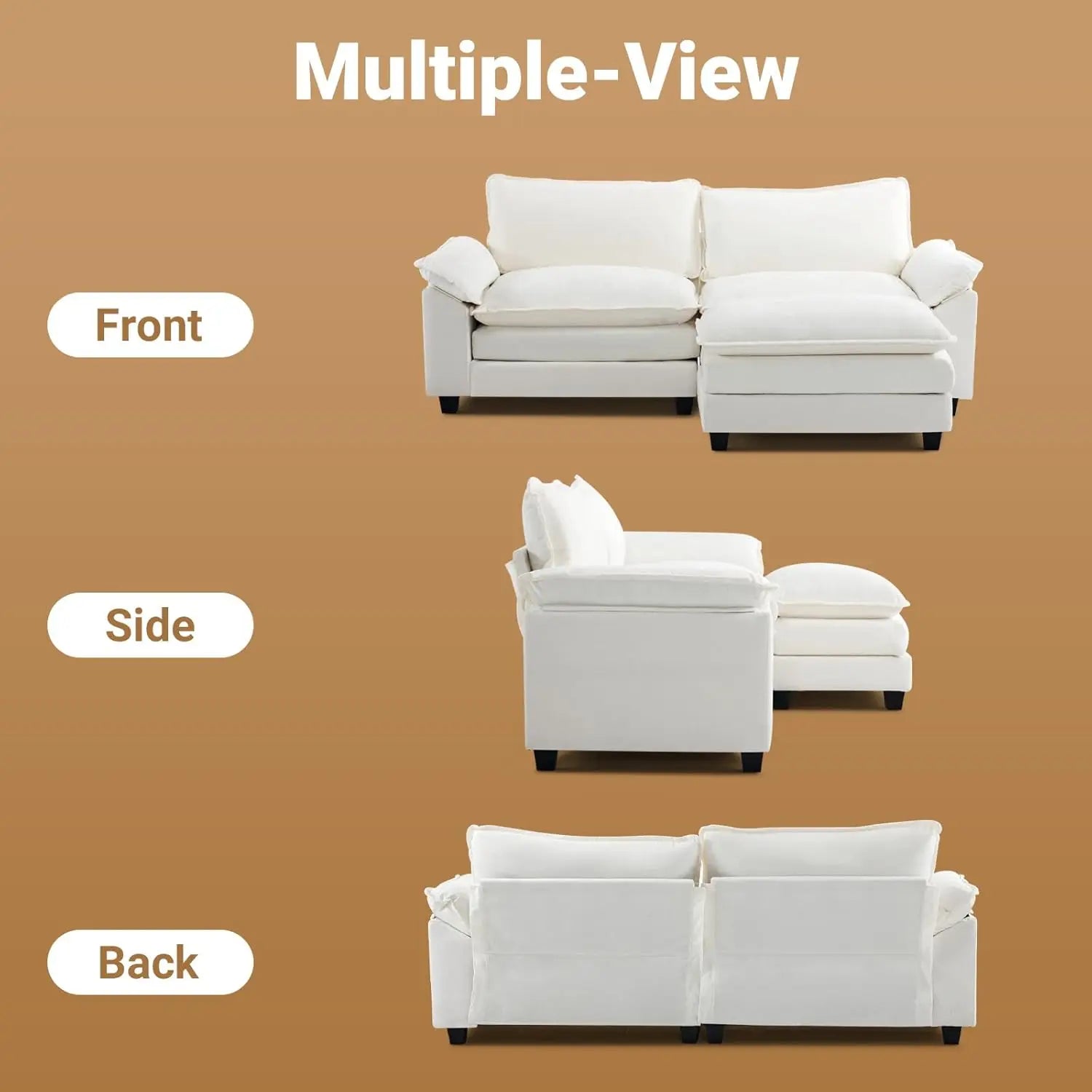87" Convertible Sectional Sofa, L-Shaped Deep Seat Sofa Couch for Living Room, for Small Space (Creamy White)