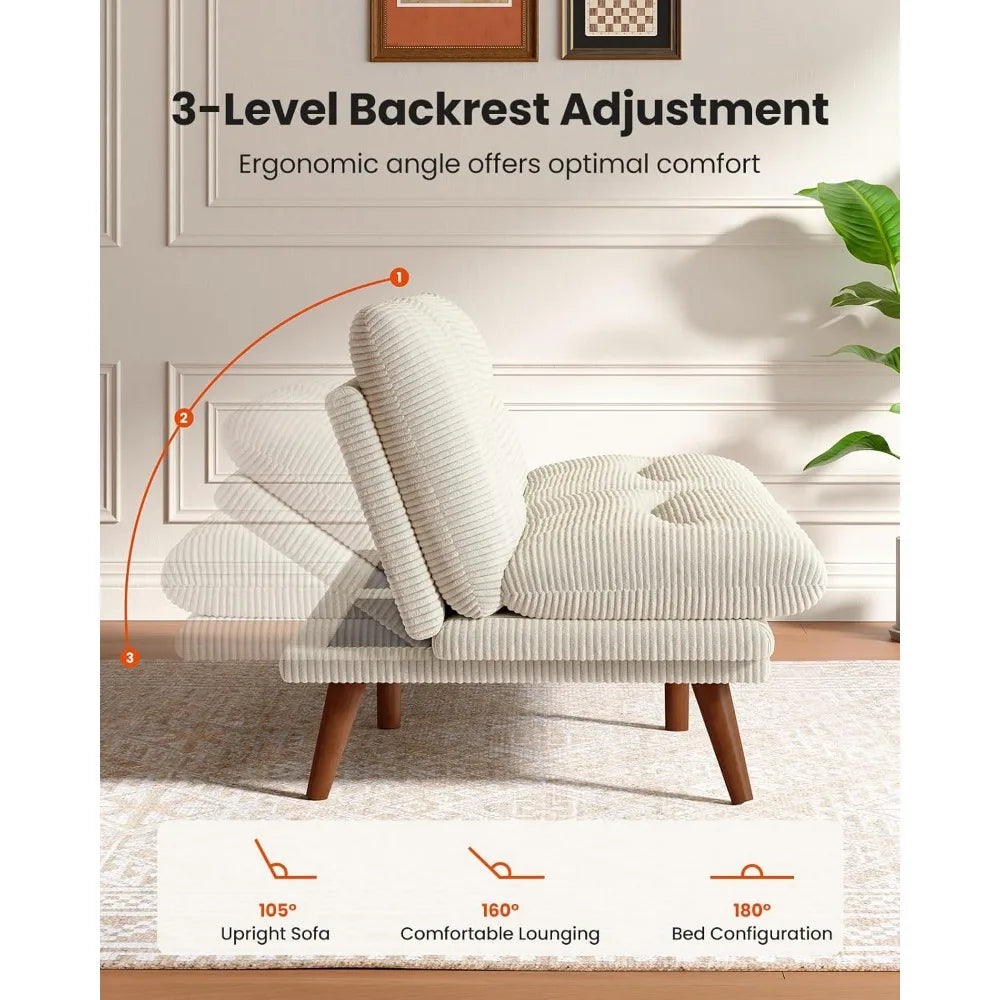 Futon Sofa Bed, 3-in-1 Futon Couch w/Adjustable Backrest & Armrests, Corduroy Convertible Sofa Bed, Folding Sleeper Recliner