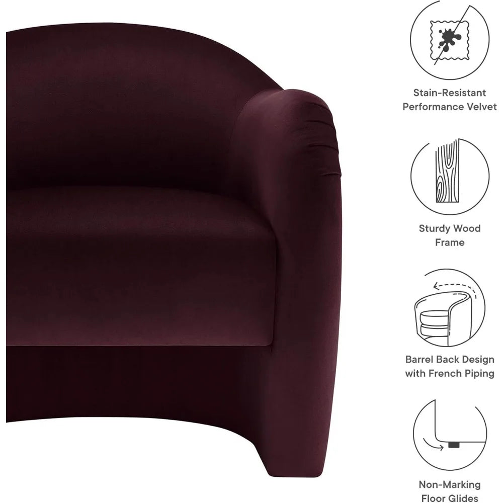 Barrel Chair with Performance Velvet Fabric in Mulberry – Upholstered Accent Armchair with Curved Backrest