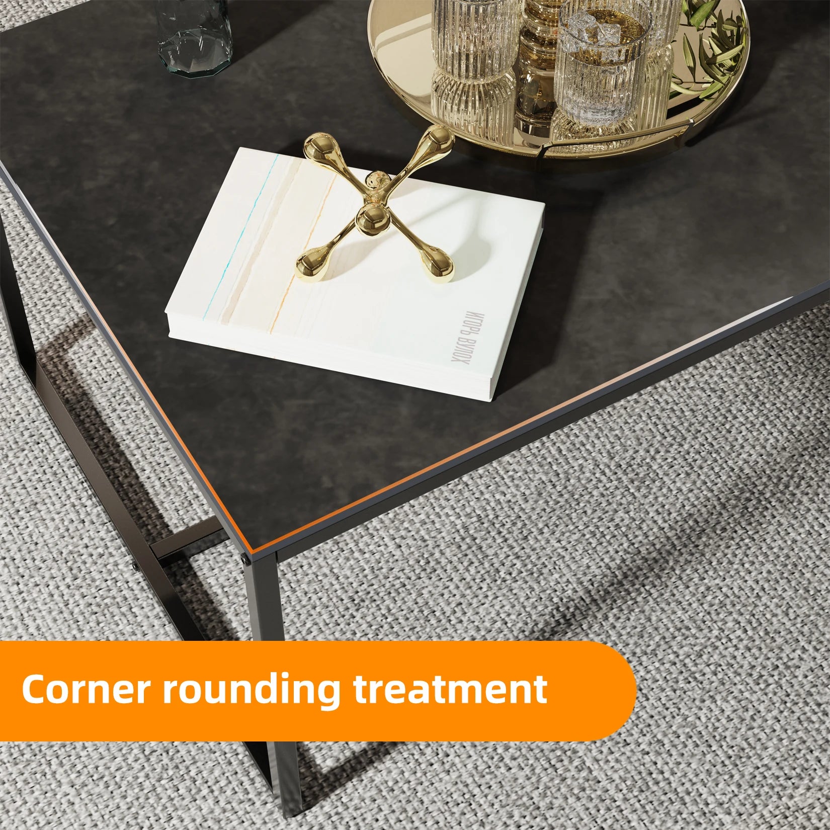 LUVODI Rectangle Living Room Coffee Table Sofa Side Table with White Black Grey Marble Tabletop