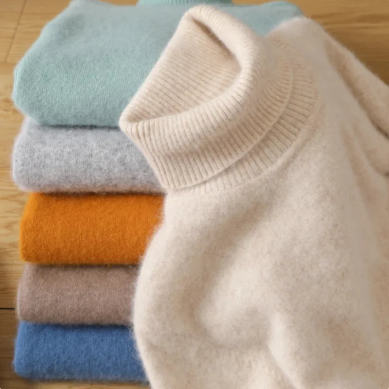 100% Merino Wool Cashmere Sweater Women Knitted Sweater Turtleneck, Long Sleeve Pullovers Autumn/ Winter Clothing