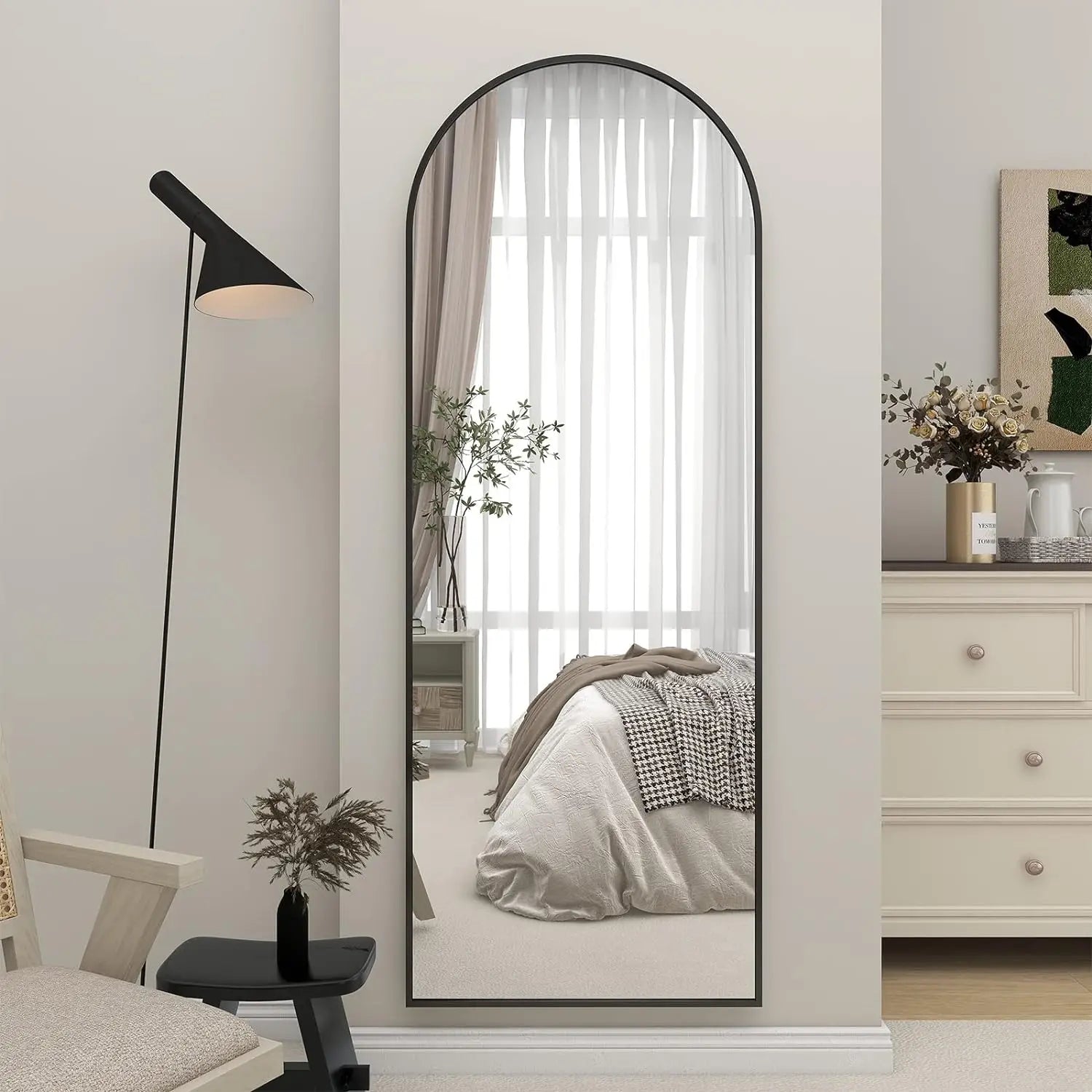64"x21" Arch Floor Mirror, Full Length Mirror, Wall Mirror Hanging or Leaning, Arched-Top Full Body Mirror with Stand