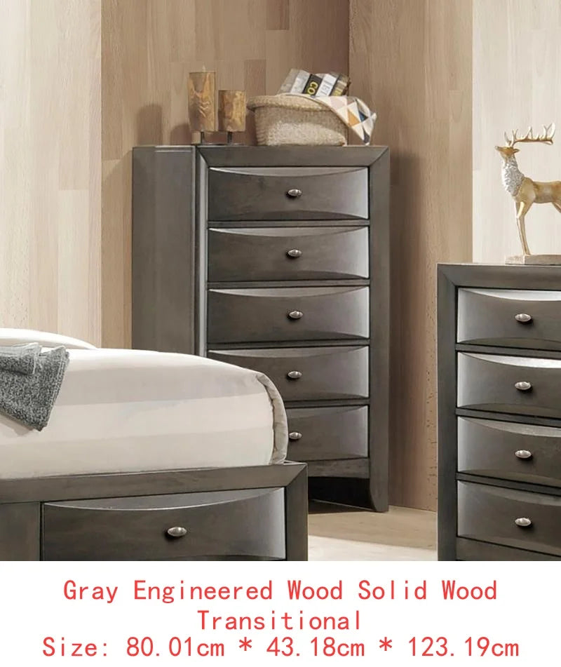 Contemporary King Size Bed with Footboard Drawers & Headboard Bookcase in Cherry Finish