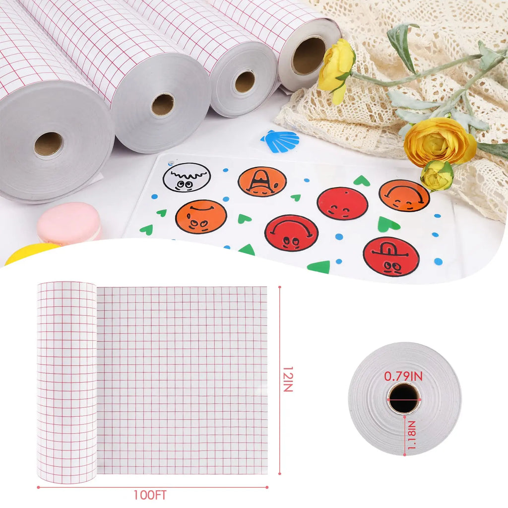 HTVRONT Transfer Tape for Vinyl, 12” X 100 FT Transfer Tape with Red Alignment Grid for Adhesive Vinyl, Medium Tack for Silhouette Cameo, for Decals, Signs, Windows, Stickers