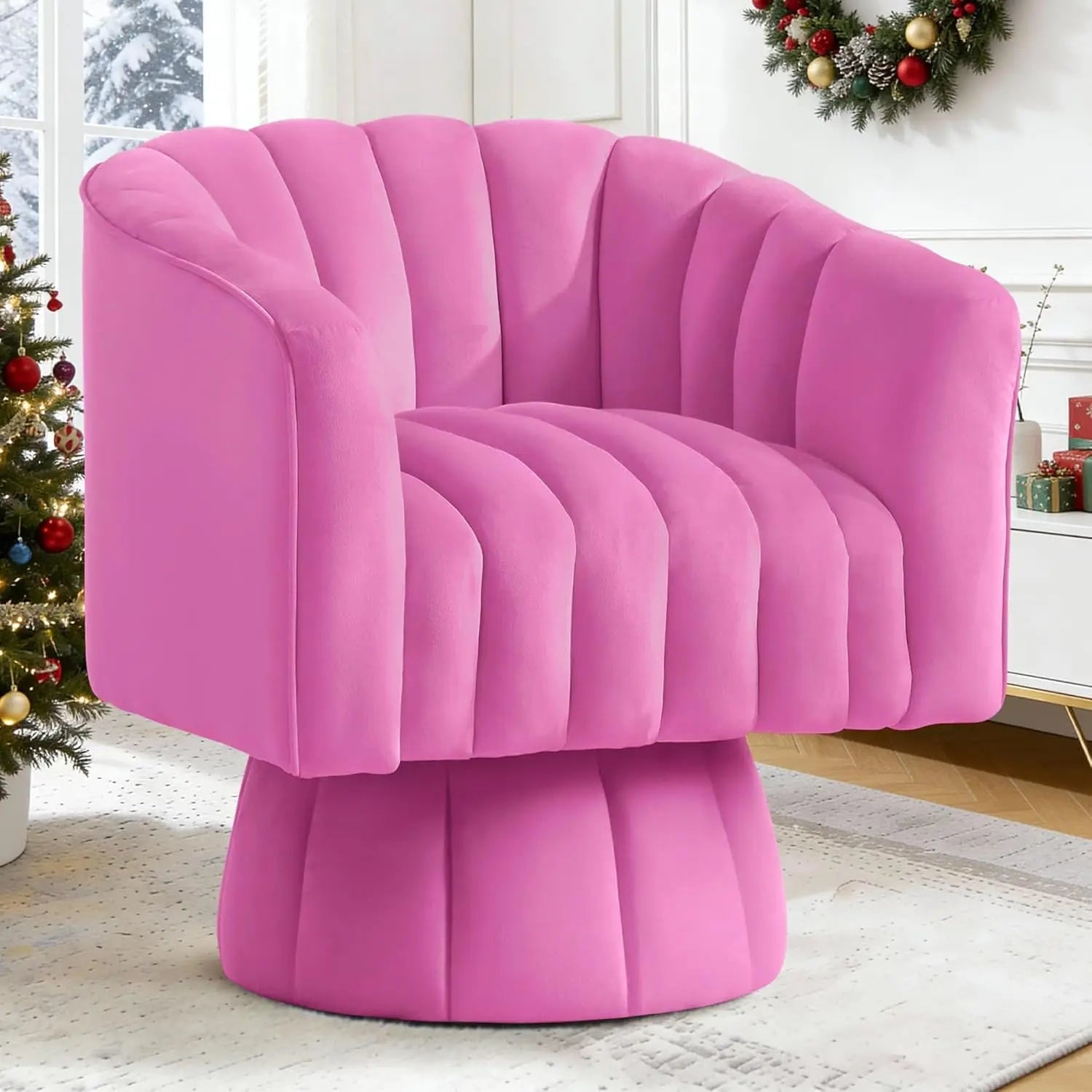 Swivel Accent Chair,360°Swivel Barrel Chairs, Mid-Century Chair with Wide Upholstered, Modern Velvet Fabric, Round, Customized