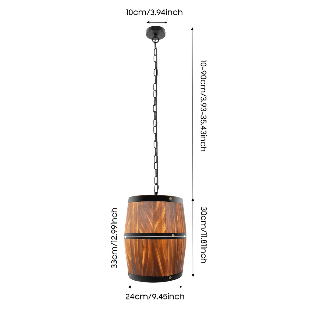 Vintage Wooden Barrel Chandelier Industrial Farmhouse Hanging Ceiling Light with Adjustable Chain