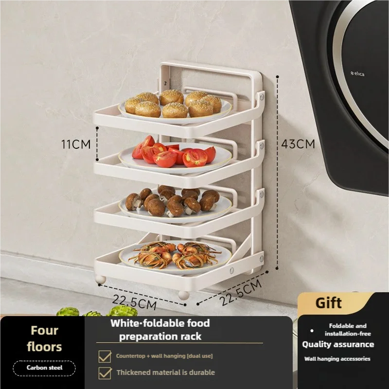 Kitchen Folding Side Dish Rack Cooking Plate Tray Organizer Counter Expandable Microwave Shelf Foldable Food Storage Shelves