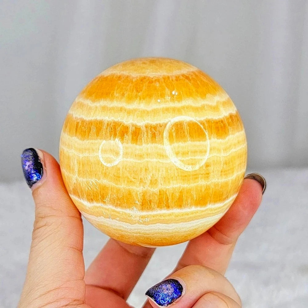 6.5-7cm  Yellow Calcite Sphere Honey Crystal  Home Decor Ball/  Healing Stone/ Stripes Orange Sphere