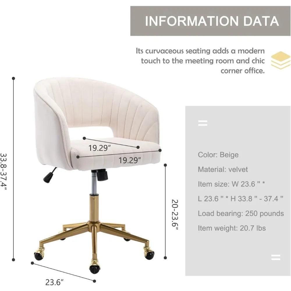 Luxurious Velvet Executive Chair with Modern Gold Accents, Ideal for Home Office, Living Spaces, and Vanity Areas