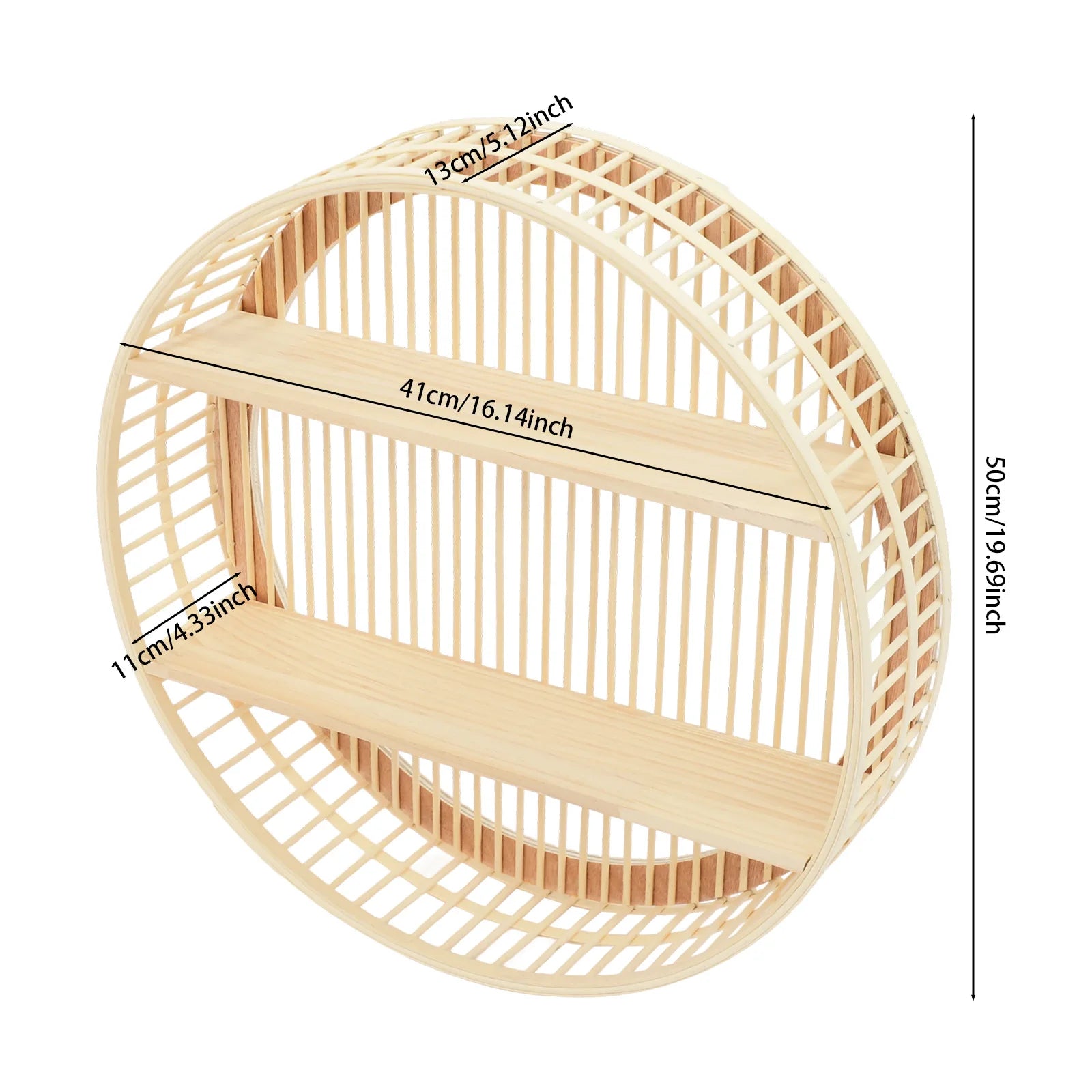 Round Wall Shelf 2 Tier Circle Wicker Hanging Shelf Display Storage Farmhouse Home Decorations or Dining Room/ Living Room/ Office/ Kitchen/Bathroom