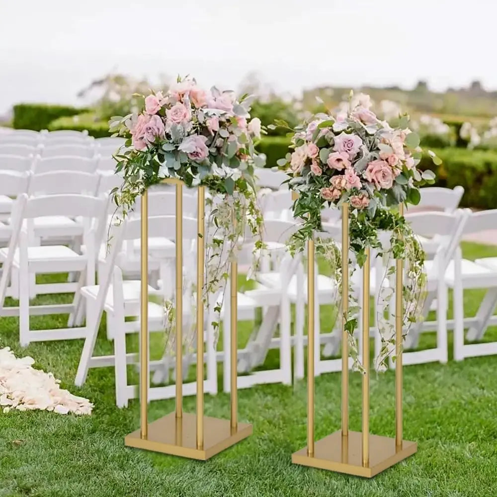 4pcs 31.5 Inch Rectangular Gold Metal Flower Stand Vase Column for Wedding Party Home Decor Flower Display Rack