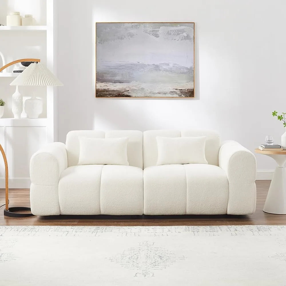 80" Upholstered 3-Seater Boucle Couch | Comfy Deep Seat Lambswool Cloud Sofa | Modern Oversized Loveseat for Living Room