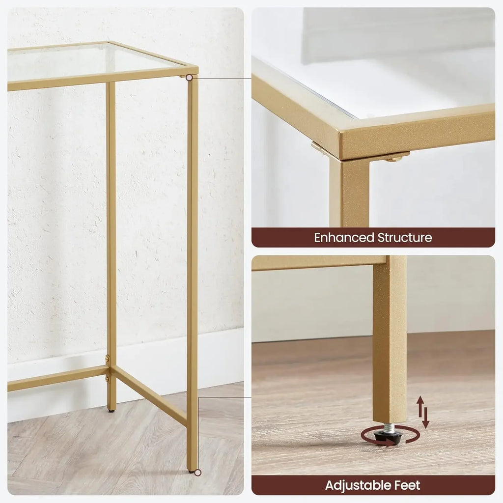 47.2 Inches Console Table, Tempered Glass Sofa Table, Modern Entryway Table, Sturdy Metal Frame,Easy to Assemble,Adjustable Feet