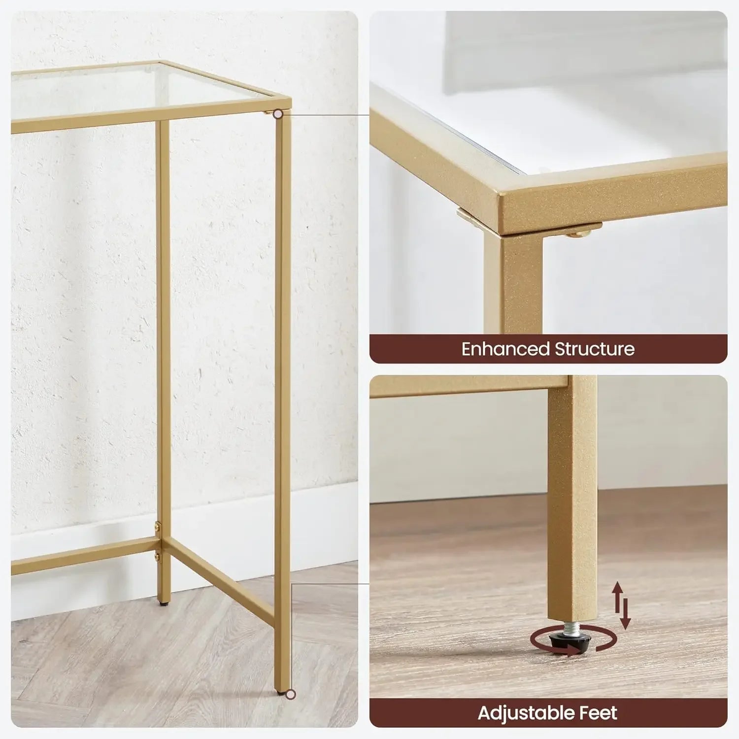 47.2 Inches Console Table, Tempered Glass Sofa Table, Modern Entryway Table, Sturdy Metal Frame,Easy to Assemble,Adjustable Feet