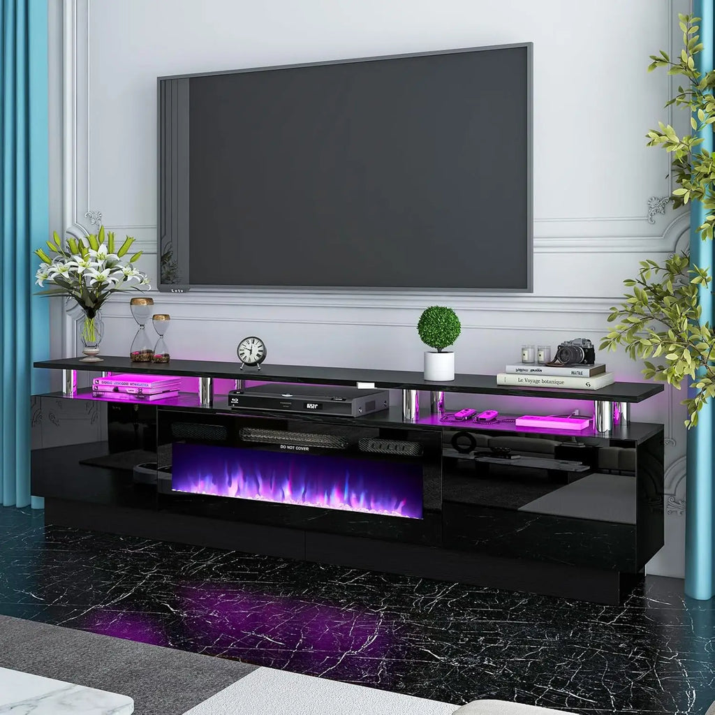 Fireplace TV Stand with 36” Electric Fireplace, 2 Tier TV Console Stand for TVs Up to 90"", LED Light Entertainment Center
