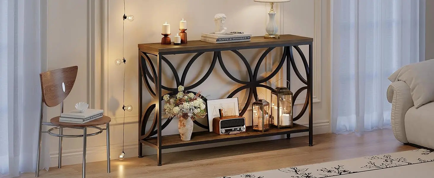 Narrow Sofa Table 47.2 Inch,Industrial Sofa Table Behind Couch,Vintage Entry Console Table with Storage for Entryway,Living Room