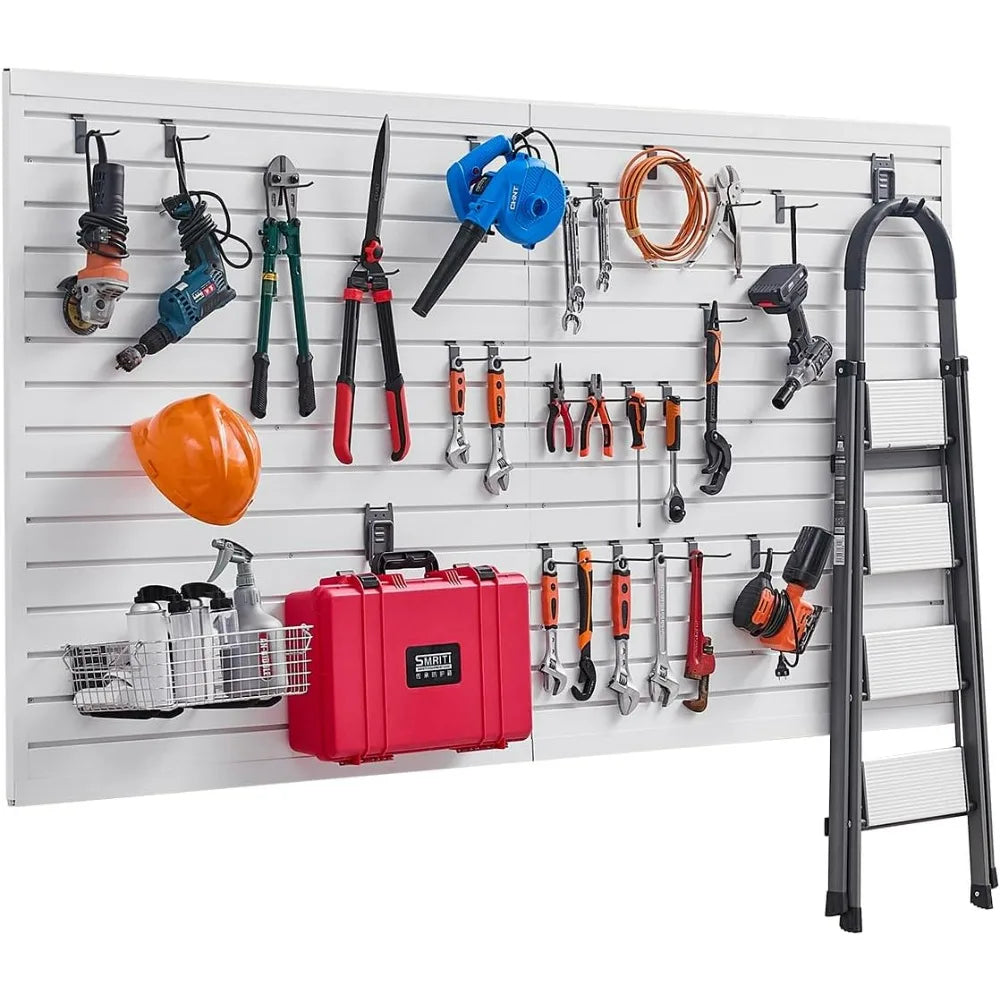 PVC Slatwall Panel Set, 8 Feet by 4 Feet, White, Easy Install Garage Slatwall without Accessories