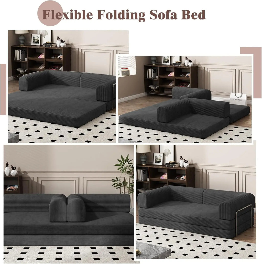 Convertible Corduroy Sleeper/Sofa Bed, Folding Mattress Couch