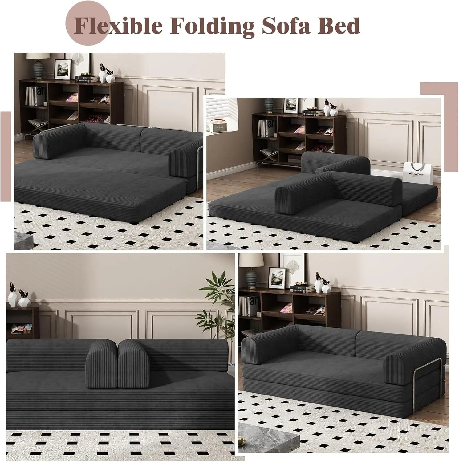 Convertible Corduroy Sleeper/Sofa Bed, Folding Mattress Couch