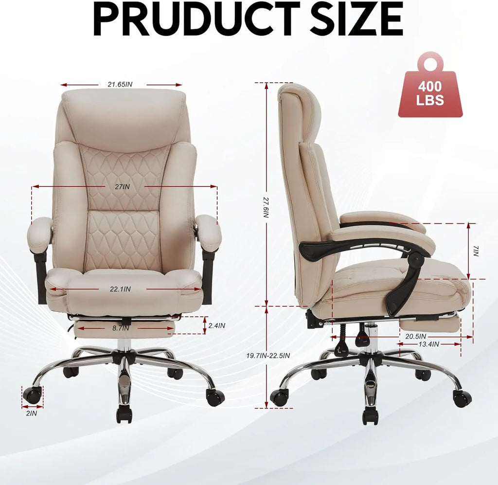 400lbs Reclining Office Chair with Footrest, Ergonomic Big and Tall Desk Chair for Heavy People (Khaki)