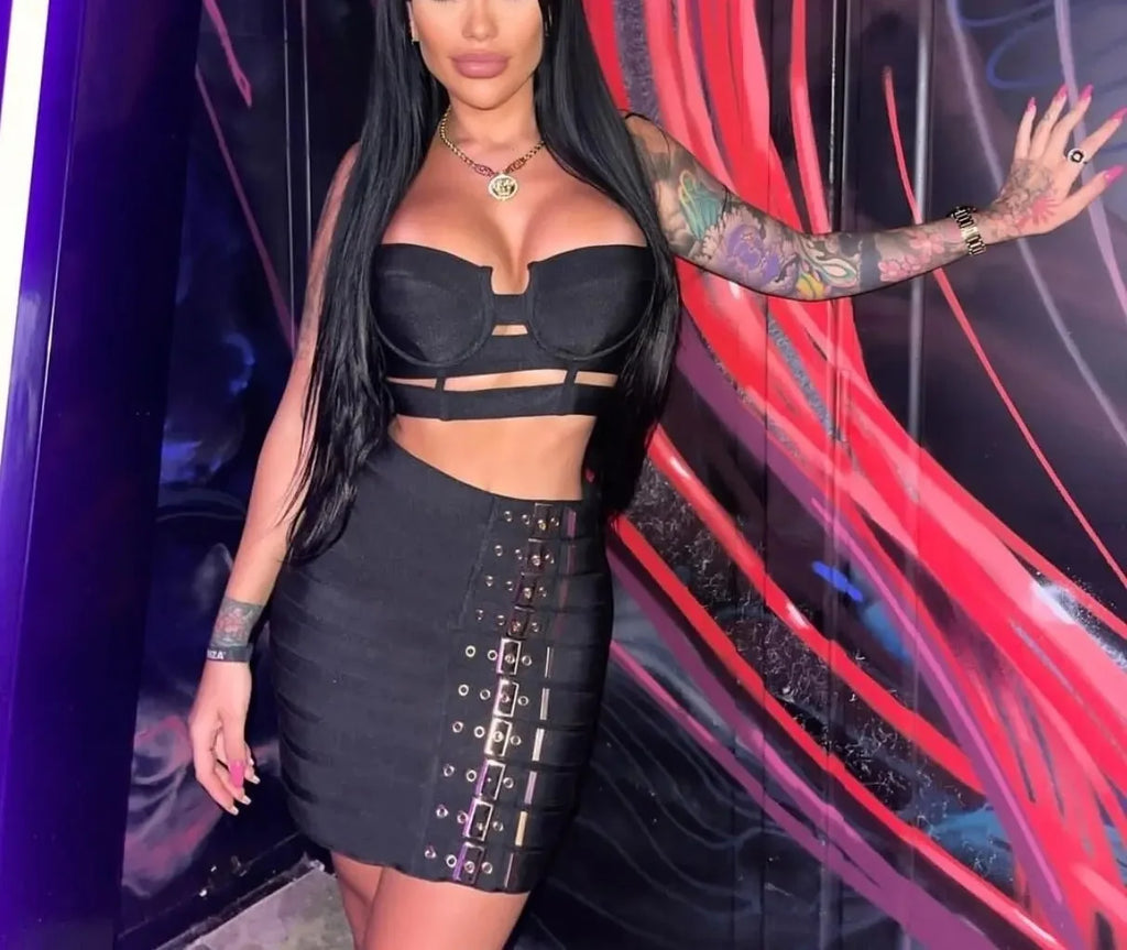 2025 New Arrival High Quality Women Sexy Bandage Tops Fashion Pencil Skirts Set/ Nightclub Party Celebrate Women's Set
