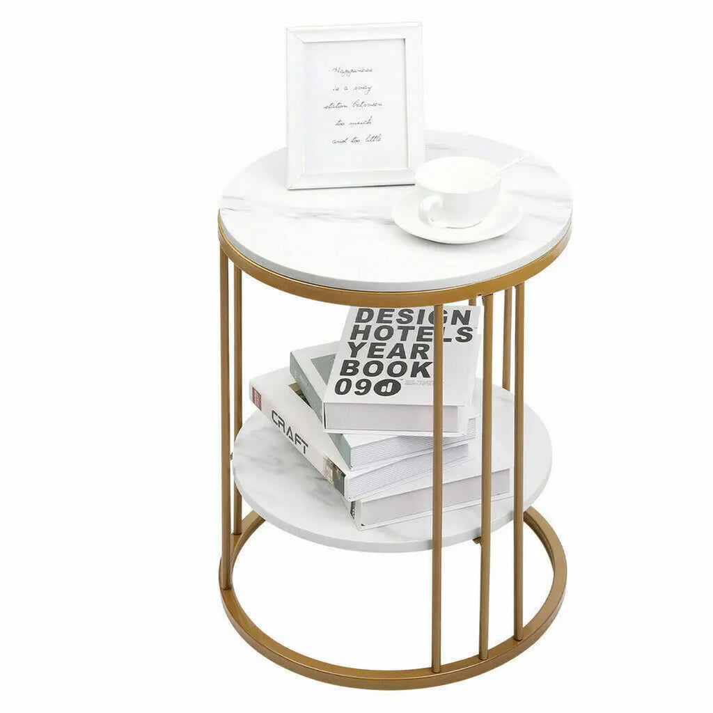 2-Tier White Marble Side Table , Coffee Table, Nightstand, Jewelry Storage