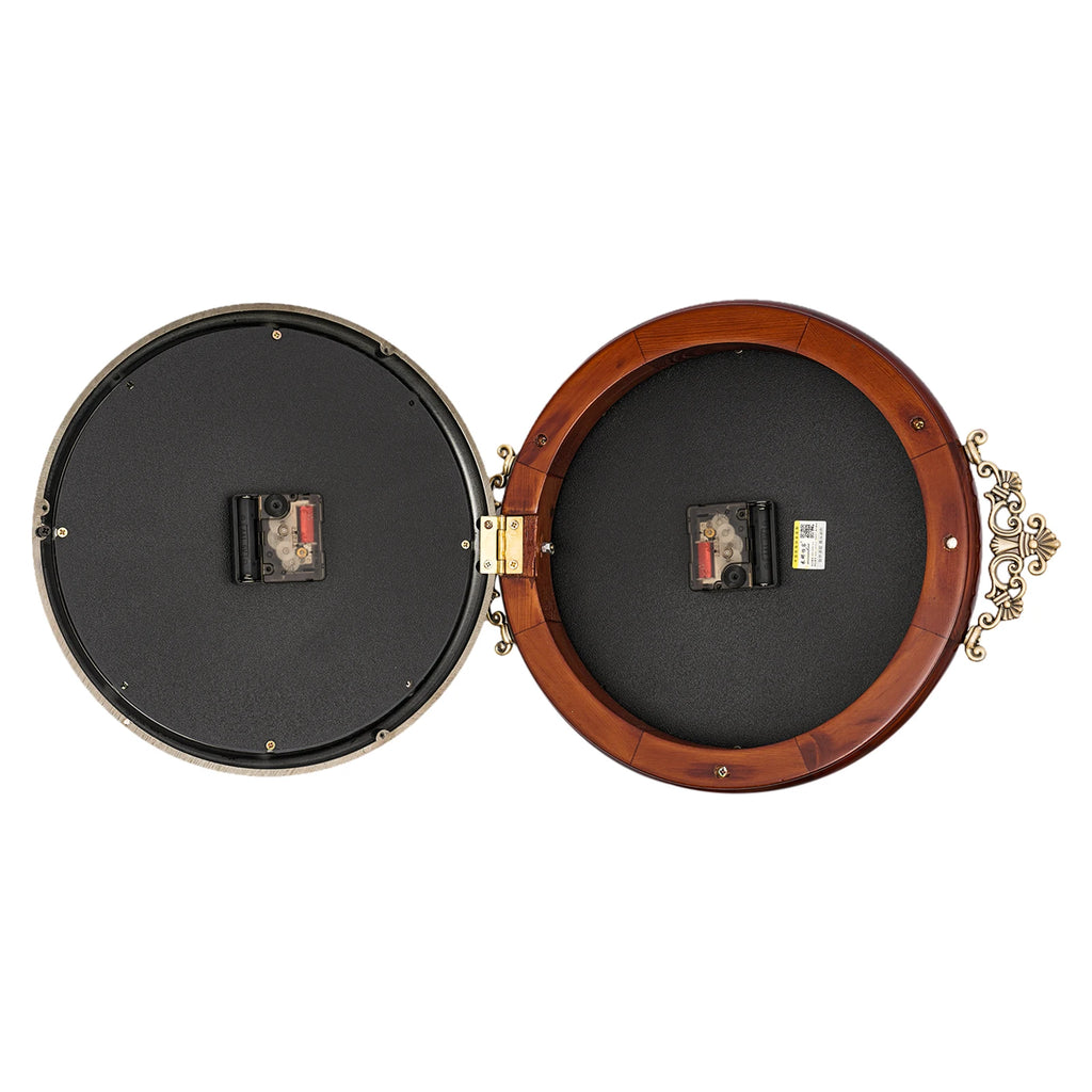 Double-Sided Wall Clock Vintage Style, 12-inch Silent Round Clock with 360° Rotation, Easy-to-Read Dual-Sided Dial for Living Room Office, Brown