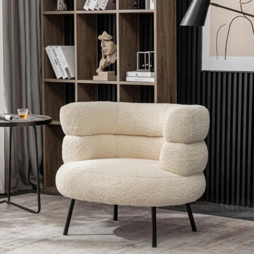 Mid Century Sherpa Boucle Accent Chair, Round Upholstered Barrel Arm Chair for Small Spaces, Fluffy Side Corner Sofa for Living