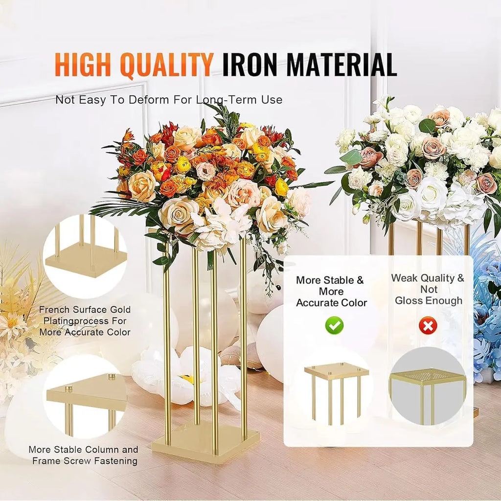 4 Pcs Gold Metal Flower Stand 23.6 in Tall Wedding Aisle Centerpiece Party Flower Holder/ Event Decoration