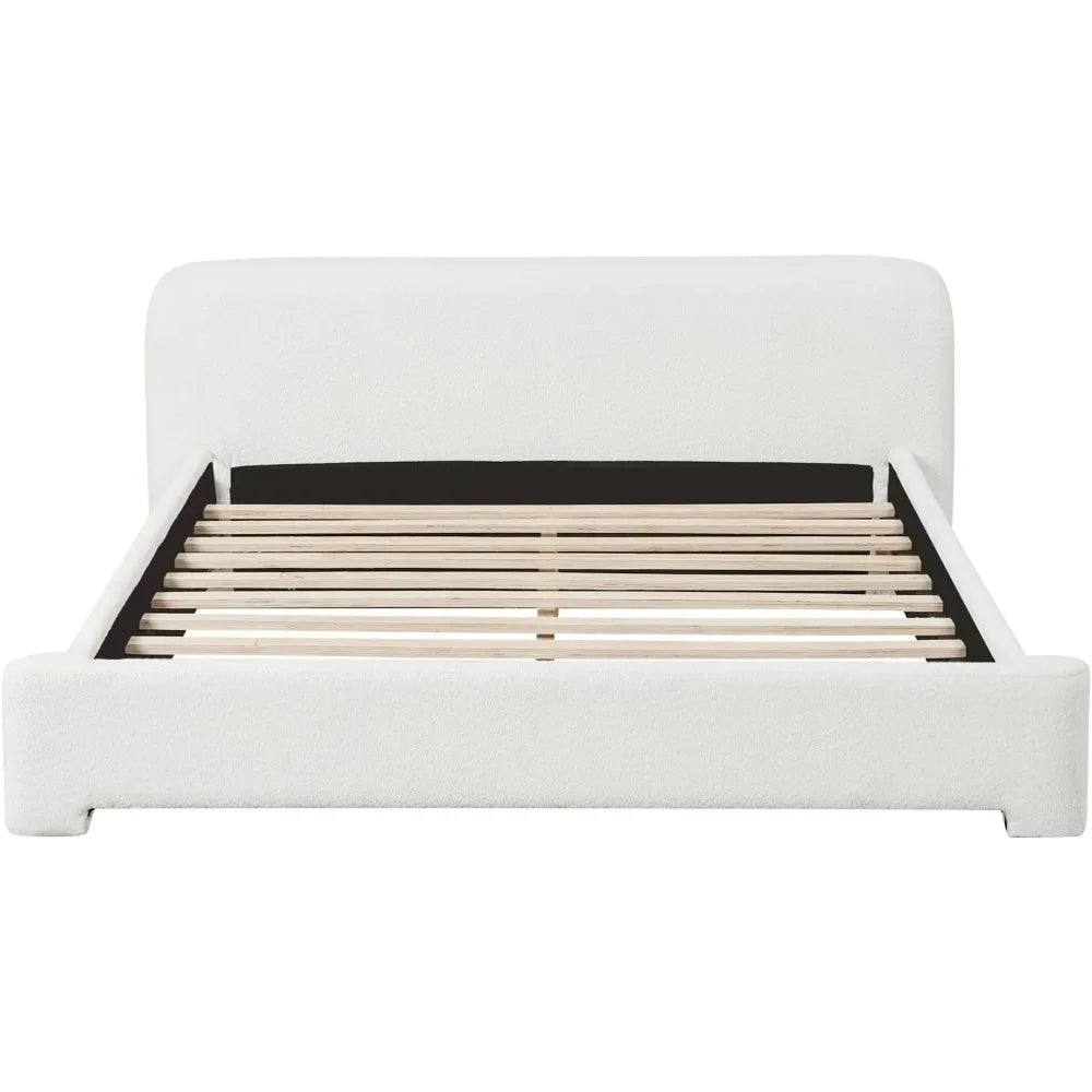 Queen Size Upholstered Bed Frame with Headboard, Boucle Fabric Platform Bed Base, Wood Support Bed