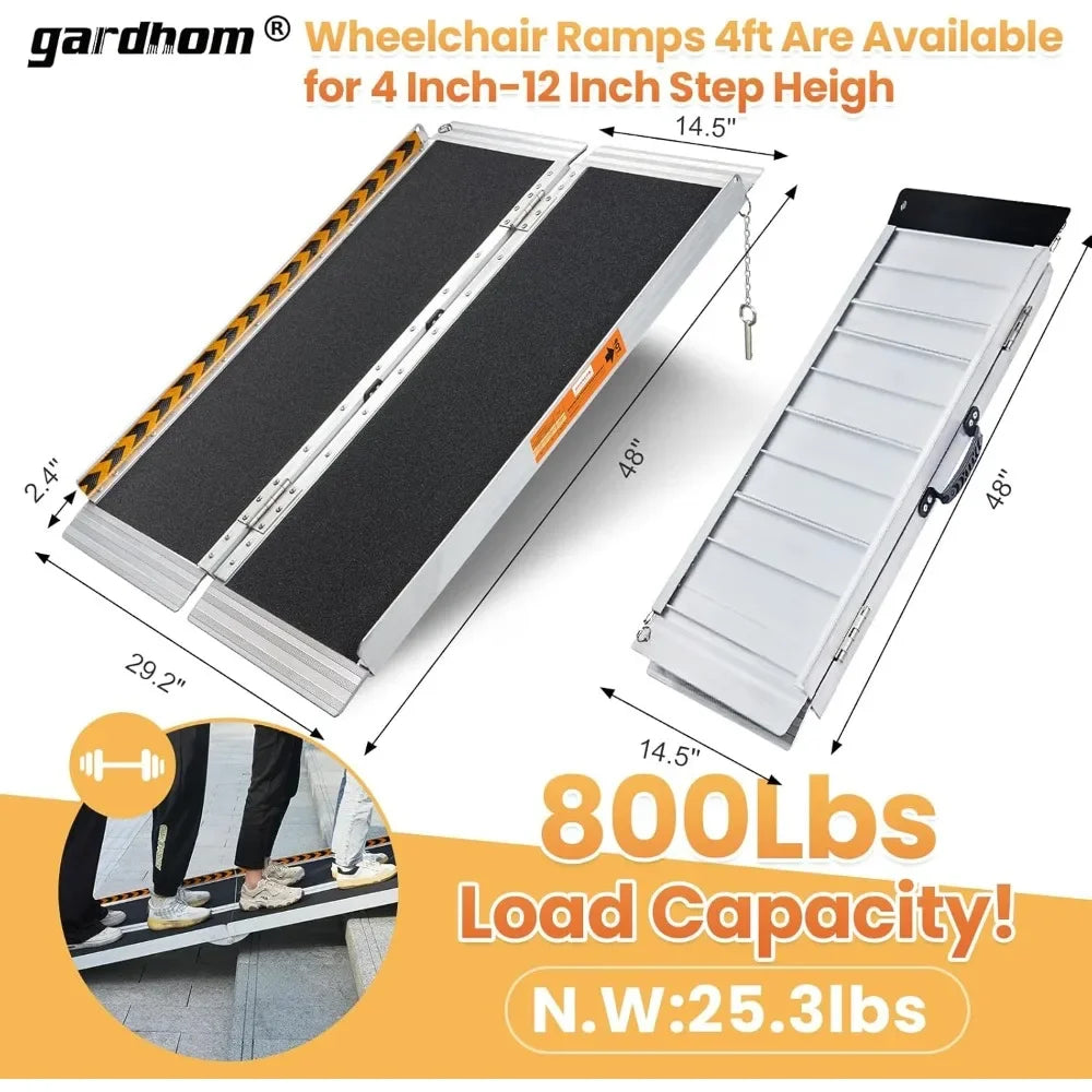 Customizable Wheelchair Ramp 4FT,  800 LBS Aluminum Portable Folding Handicap Ramp/ Wheel Chair Ramp/ Threshold Door