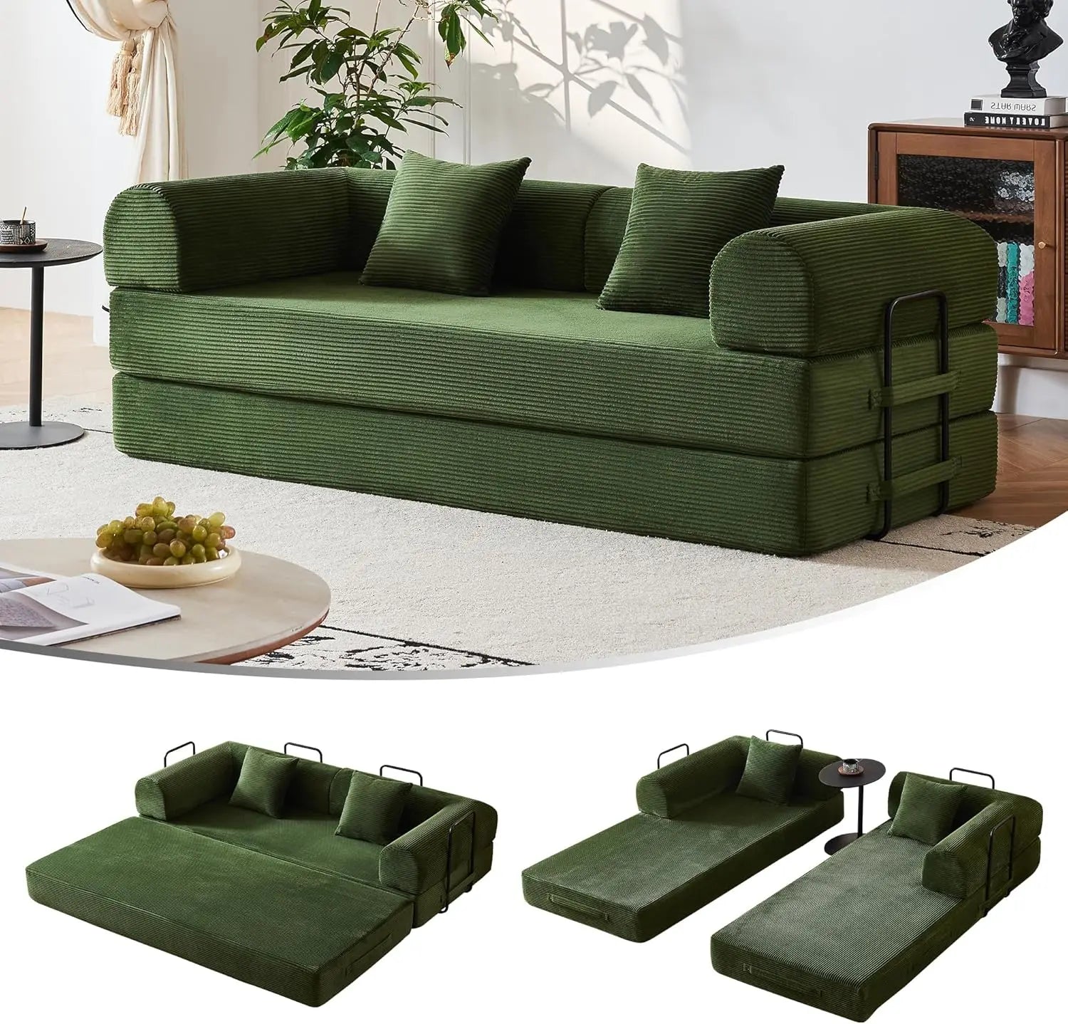 5-in-1 Convertible Sofa Bed | 79" Modular Sleeper with Fixed Frame & No Assembly | Boneless Compression & Pull Out Bed