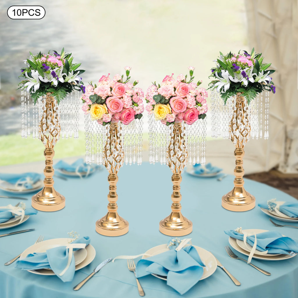 10Pcs Gold Electroplated Iron Crystal Flower Stand 19.3in Height 5.5in Wide Hanging Acrylic Crystal Chain