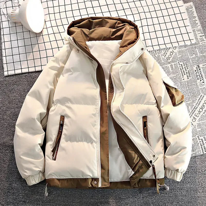 Fashion Letter Patch Faux Two Piece Cotton-Padded Jacket , Vintage Thick Loose Student Coats