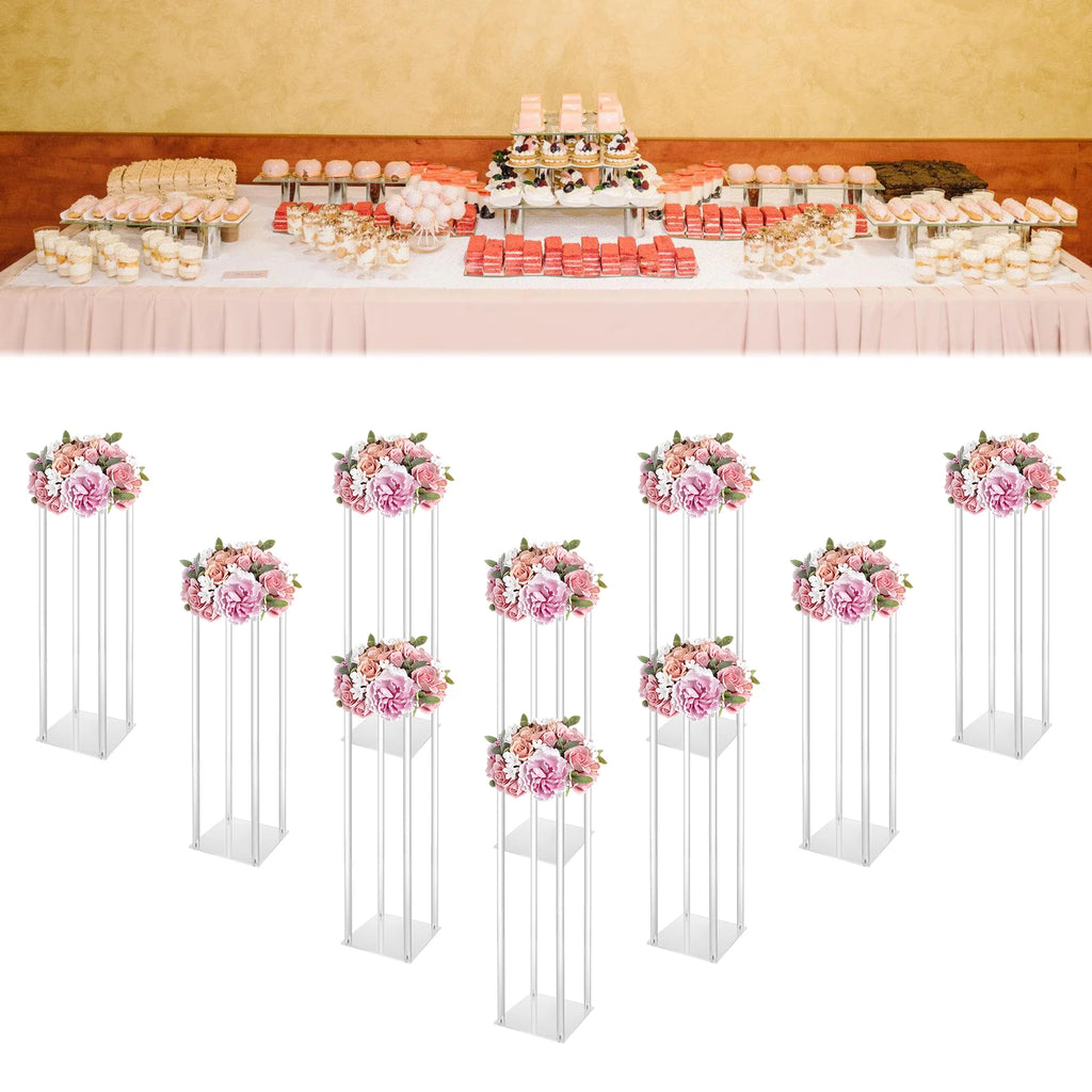 10Pcs Acrylic Vase Wedding Flower Stands Set, 23.6"H Clear Column Rack Geometric Display Stand for Home Party /Wedding Decor