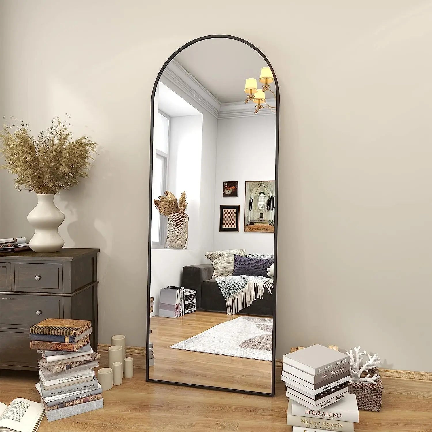 64"x21" Arch Floor Mirror, Full Length Mirror, Wall Mirror Hanging or Leaning, Arched-Top Full Body Mirror with Stand