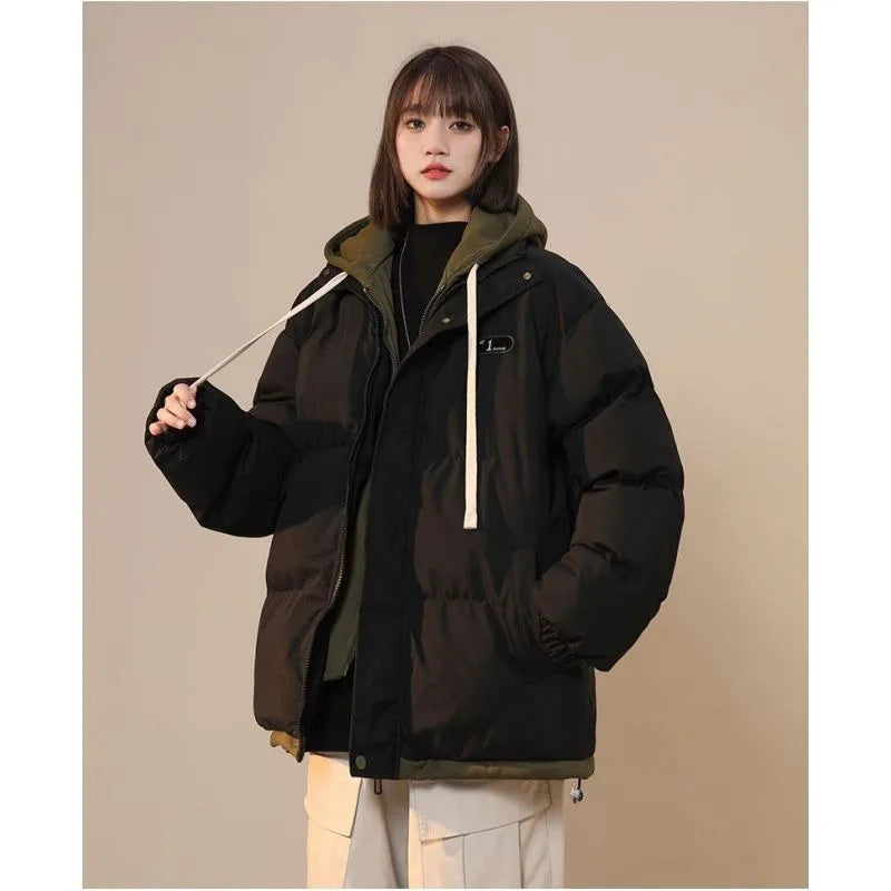 Fashion Letter Patch Two Piece Cotton-Padded Jacket , Vintage, Thick Loose Student Coats