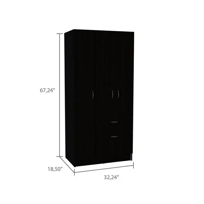 2 Piece Bedroom Set, Armoire + 3 Drawer Dresser, Black Finish