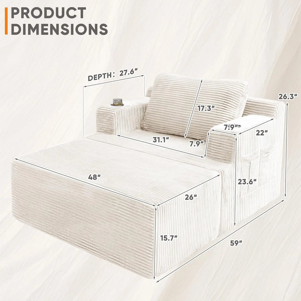 Oversized Chaise Lounge Chair, Cloud Couch with Fluffy Upholstered, Deep Seat Sleeper Sofa Bed