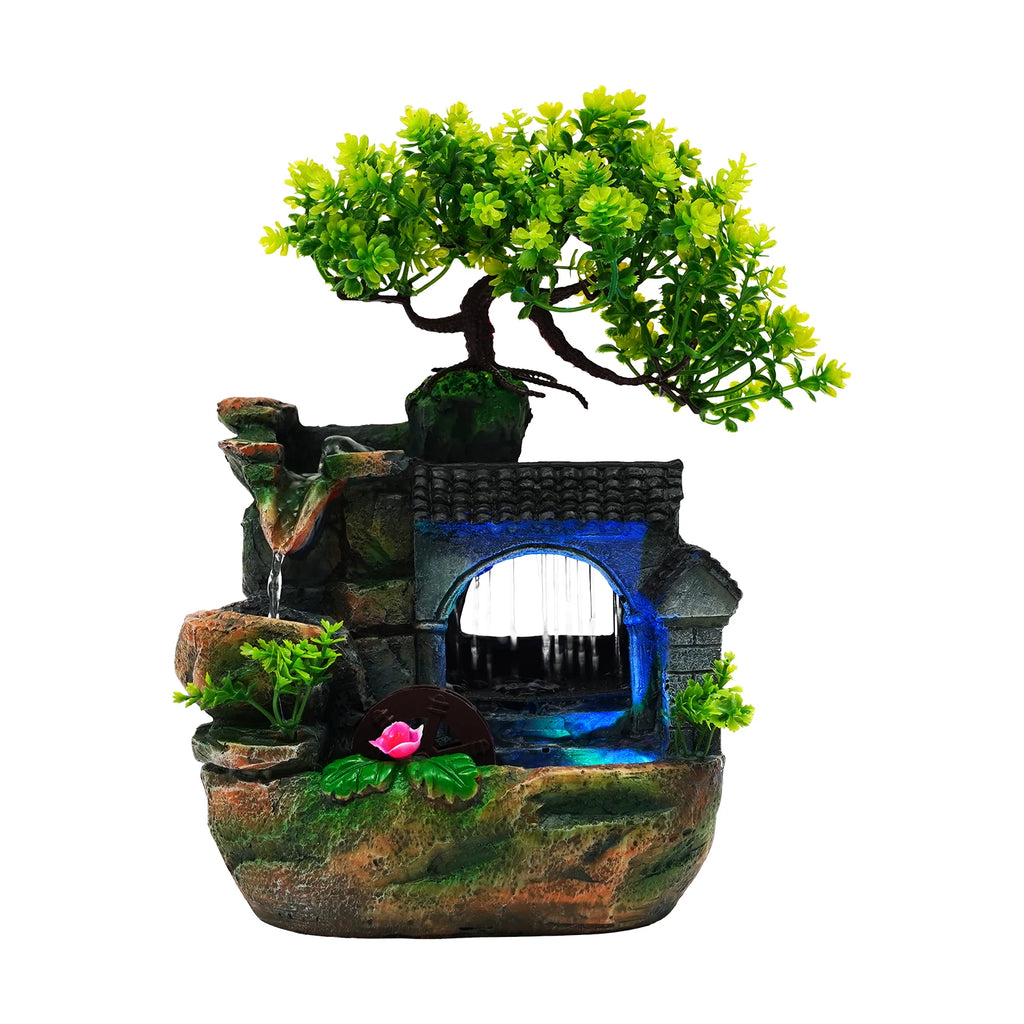 Tabletop Fountain Ornament, Tabletop Fountain, Flowing Water Resin Decor, Imitation Rock Bonsai, Durable Desktop Water Feature, Nature Style, 110V US Plug, Indoor /Office/ Living Room Decoration, Hand-Carved Simulation Plant